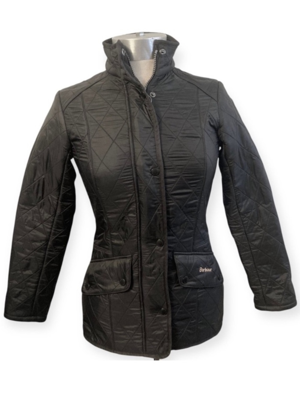 Barbour Cavalry Polarquilt Jacket Black Quilted Coat Size US 2 UK 6 LQU0087BK91